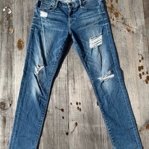 Frame Denim Le Garçon Distressed Blue Skinny Jeans. Trendy Modern Everyday